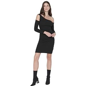 TRENDYOL Gebreide mini-jurk voor dames, nauwsluitend, zwart, L, zwart.