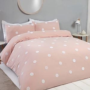 Sleepdown Luxe beddengoedset met gestippelde stippen, dekbedovertrek en kussenslopen, kingsize dekbedovertrek, 230 x 220 cm, lichtroze en wit