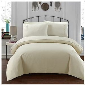 Sleepdown Beddengoedset met geometrisch wafelpatroon, onderhoudsvriendelijk, zacht en comfortabel, met knoopsluiting, Super King size bed (260 x 220 cm), crèmekleurig