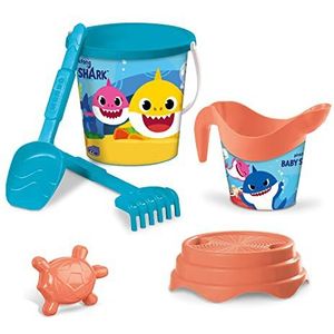 Mondo Mondo-28643 Pinkfong Bucket Baby Shark Set strand, emmer en accessoires: zeef, hark, schep, gieter inbegrepen, 28643, meerkleurig