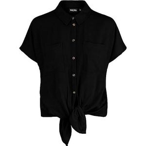 PIECES Pcvinsty SS Tie Shirt Noos Chemise Femme, Noir, S
