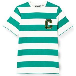 Koton T-shirt à manches courtes en coton brodé Varsity pour homme, Green Stripe (12 k), XXL