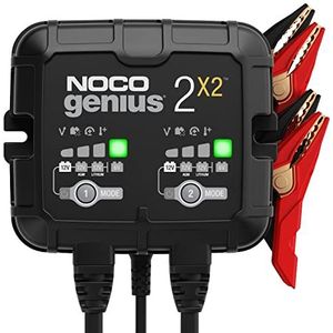 NOCO GENIUS2X2, 4A 2-Bank Automatische Oplader (2A per Bank), 6V en 12V Batterijlader, AGM, SLA, Gel en Lithium Auto-Acculader, Onderhoudslader, Druppellader en Desulfator - Auto, Motorfiets, ATV, RV