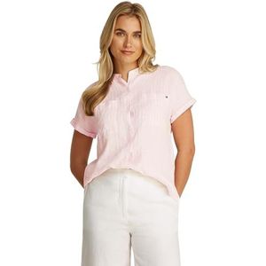 TOMMY HILFIGER Ess Linen Collarless S/S Blouse Ww0ww44715 ESS LINEN S/S BLOUSE WW0WW44715 Dames, Roze (Foggy Pink Stp)