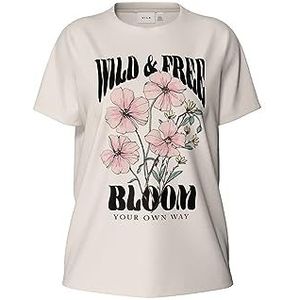 Vila T-shirt pour femme, Cloud Dancer/Print : be Nice, S