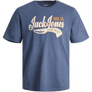 Jack & Jones Jjelogo Ss O-hals 2 kraag Ss24 Sn shirt met korte mouwen voor heren, Blauw - Oranje - Wit