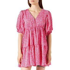 IZIA Gaya midi-jurk met korte mouwen voor dames, roze en wit, M, Roze en wit
