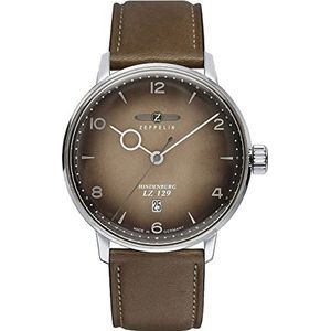 Zeppelin Heren analoog Zwitsers kwartsuurwerk horloge met leren band 1, bruin/zilverkleur, klassiek, Bruin/zilverkleur, Klassiek
