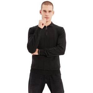 Trendyol Slim Fit trui Uni Polo kraag trainingspak heren, zwart, L, zwart.