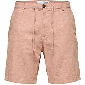 SELETED HOMME Slhregular-geborduurde Linen Shorts Noos linnen broek voor heren, Clay Baked / Details: gemengd W. Oatmeal