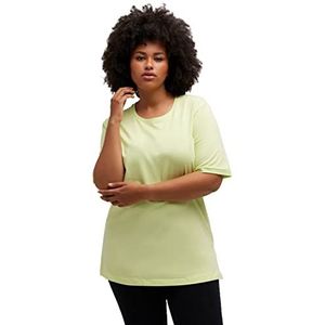 Ulla Popken Basic T-shirt voor dames, ronde hals, casual, middellange mouwen, limoengroen, normaal, limoengroen, 50/52 FR, limoengroen, Limoengroen