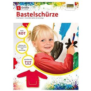 Idena 611184 - knutselschort voor kinderen van 5-6 jaar, met lange mouwen en klittenbandsluiting in de kleur rood, ideaal voor schilderen, knutselen, koken en modder