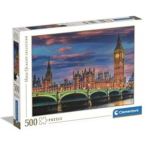 Clementoni Collectie The London Parliament 500 stukjes, stad 500 – Made in Italy, puzzel volwassenen, 35112, meerkleurig, medium
