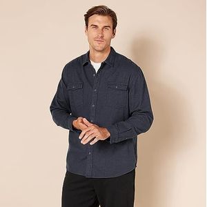 Amazon Essentials Flanellen overhemd met lange mouwen en twee zakken voor heren, klassieke pasvorm, donker denim, maat XL