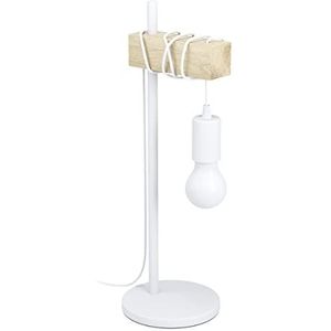 EGLO Tafellamp Townshend, 1 lamp vintage tafellamp in industrieel design, retro lamp, bedlampje van staal en hout, kleur: wit, bruin, fitting: E27, incl. schakelaar