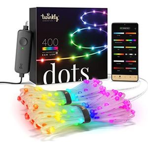 Twinkly Flexibele led-stippenlichtketting, app-bestuurbaar, met 400 RGB-leds (16 miljoen kleuren) 20 meter transparante draad, intelligente lichtdecoratie voor binnen en buiten