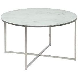 Amazon-merk Movian Rom ronde salontafel, 80 x 80 x 45 cm, glazen bovenkant met wit marmereffect/metalen frame