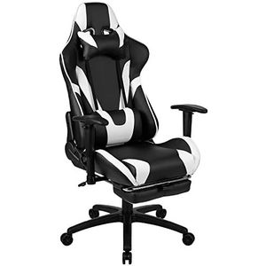 Flash Furniture X30 Ergonomische pc-bureaustoel en gaming-configuratie, verstelbare racestoel met volledig verstelbare rugsteun, zwart met witte decoratie