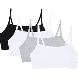 Fruit of the Loom Spaghetti Strap Cotton Sports Bra Sportbeha voor dames (4 stuks), zwart/wit/grijs gemêleerd