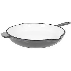 Echtwerk Gietijzeren braadpan geëmailleerd braadpan met twee handgrepen en schenktuit voor oven, grill, inductie, crèmekleurig Ø 26,5 cm