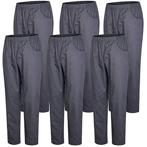 MISEMIYA - 6 stuks - uniseks sanitaire broek met elastische band, eenheidsmaat, medisch uniform, grijs, L, grijs.