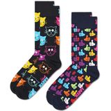 Happy Socks 2 stuks klassieke kattensokken, uniseks, zwart.