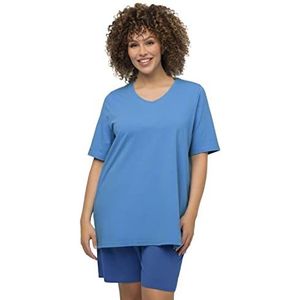 Ulla Popken T-shirt basique col en V A-line à manches courtes pour femme, bleu ciel, 44-46
