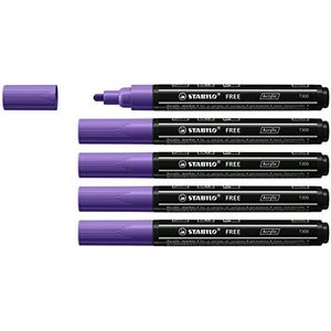 Stabilo Free Acryl T300 Acrylmarkers, set van 5 kleurmarkers, middelgrote punt, paars