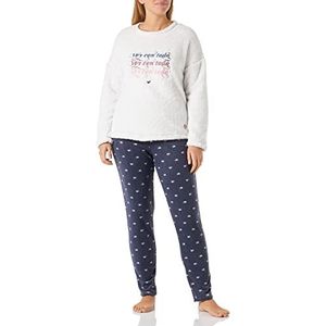 women'secret Pyjama met lange mouwen en skinny broek, bedrukt, van single jersey, met boodschap van de buurvrouw, blond, dames, lichtblauw, XXS, Lichtblauw
