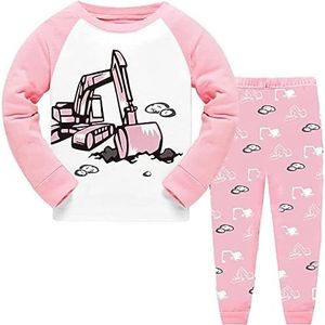Little Hand Pyjama-set met lange mouwen en cartoon-print voor meisjes, pajama, graafmachine, 1, 3 - 4 jaar, graafmachine 1