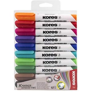 Kores - K-Marker XW1: whiteboard-marker met ronde punt, droog afwisbaar en reukloos, school- en kantoorbenodigdheden, 10 verschillende kleuren