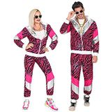 Widmann - Jaren 80 Tiger trainingspak, gloeit onder UV-licht, roze, jas en broek, dierenprint, trainingspak, retrostijl, badkamer, carnaval