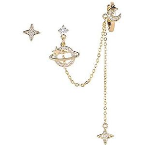 925 sterling zilveren planetaire oorbellen met maan en ster - asymmetrische oorbellen voor vrouwen, tieners, meisjes, schattig, hypoallergeen, cadeaus voor meisjes, Sterling zilver, Zirkonia