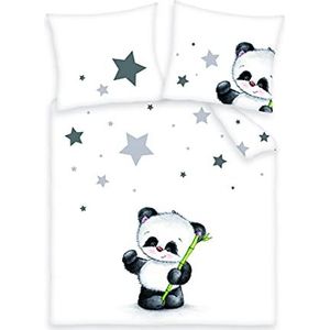 Herding Beddengoed voor wieg Panda, kussensloop 35 x 40 cm met portefeuille, dekbedovertrek 80 x 80 cm met portefeuillesluiting, katoen-renforcé