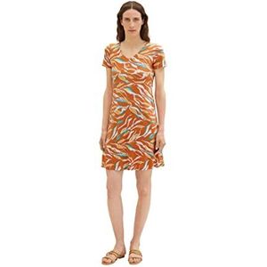 TOM TAILOR Dames 1035234 Jurk, 31758 - Brown Abstract Leaf Design