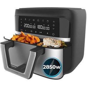 Cecotec Cecofry Dual 9000 luchtfriteuse zonder olie, 9 l, deelbaar in 2 Air Fryer, 2850 W, dieet en digitaal, touchscreen, dubbele en instelbare temperatuur, 6 modi, PerfectCook-technologie.