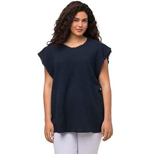 Ulla Popken Blouse en mousseline, manches volantes, Aline Femme, Bleu nuit mat, 54-56