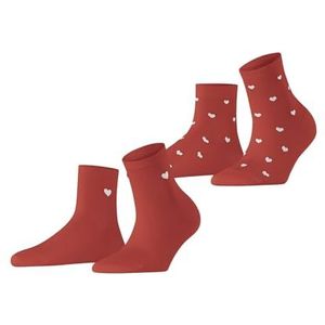 ESPRIT Mesh Heart W Sso Set van 2 paar katoenen sokken met patroon, korte damessokken (2 stuks), Rood (Oranje 8655)