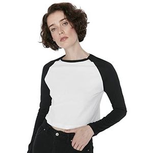 Trendyol T-shirt basique en tricot à col rond pour femme, ecru, XS