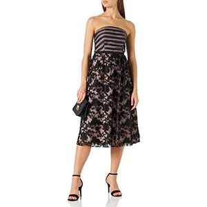 Little Mistress Elly Floral and Stripe Organza midi skaterjurk avondjurk dames, zwart (Black 001), 44, Zwart (Zwart 001)