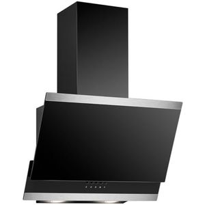 Bomann, DU7610-G-zwart gekantelde afzuigkap, led, zwart, 60 cm, ventilatiesysteem, luchtstroom 326 m³/h, 3 standen, warmwitte ledverlichting, recycling- of afvoerfunctie