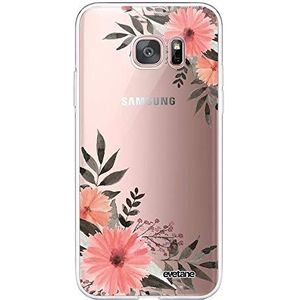 Evetane - Siliconen hoesje compatibel met Samsung Galaxy S7 Edge - Volledige bescherming 360, dun en transparant - Voor en achter - Hoge sterkte - Roze bloemen