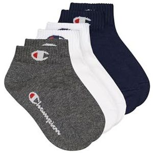 Champion Core 3pp Quarter uniseks kousen en sokken, 3 stuks, Blauw Marino, wit, lichtgrijs gemêleerd