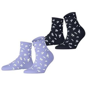 ESPRIT Twig W Sso Set van 2 paar katoenen sokken met patroon, korte damessokken (2 stuks), Veelkleurig (blauw 0040)