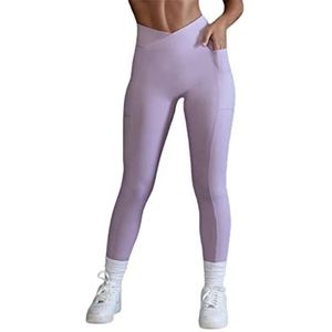 Little Hand Sportlegging voor dames, yoga, fitness, gym, pilates, hoge taille, compressiebroek, leggings, yogabroek voor dames, F-paars