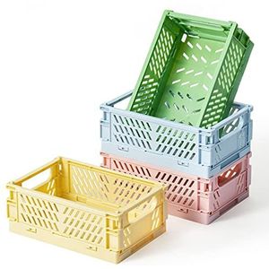D1resion Set van 4 mini stapelboxen Deense pastel esthetische stapelbare plastic stapelboxen met handgrepen voor plank, kruidenierswinkel, keuken, slaapkamer, kantoor