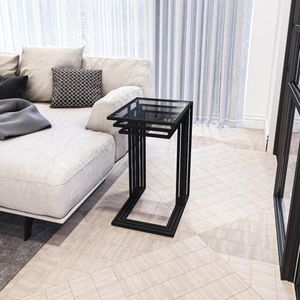 Hanah Home Elegante tafelset in zwart (3-delig), 100% gehard glas, dikte 4 mm, metalen poten, perfect voor moderne woonkamers en kantoren