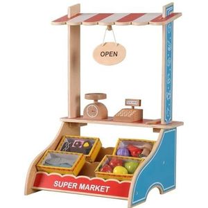 WOOMAX - Houten speelgoed supermarkt met speelgoed voedsel accessoires, speelgoed kassa, keuken accessoires (85387)