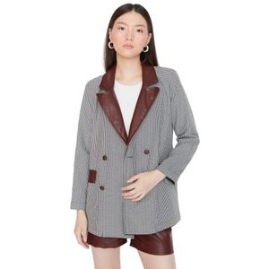 Trendyol Dames Regular Dubbele rijen Plaid Webstof Blazer Jas Dames, Bourgondië, 40, Bourgondië