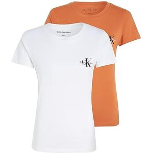 Calvin Klein Jeans Set van 2 T-shirts Monologo Slim J20j219734 T-shirt S/S dames, Wit (glanzend wit/gebrande klei)